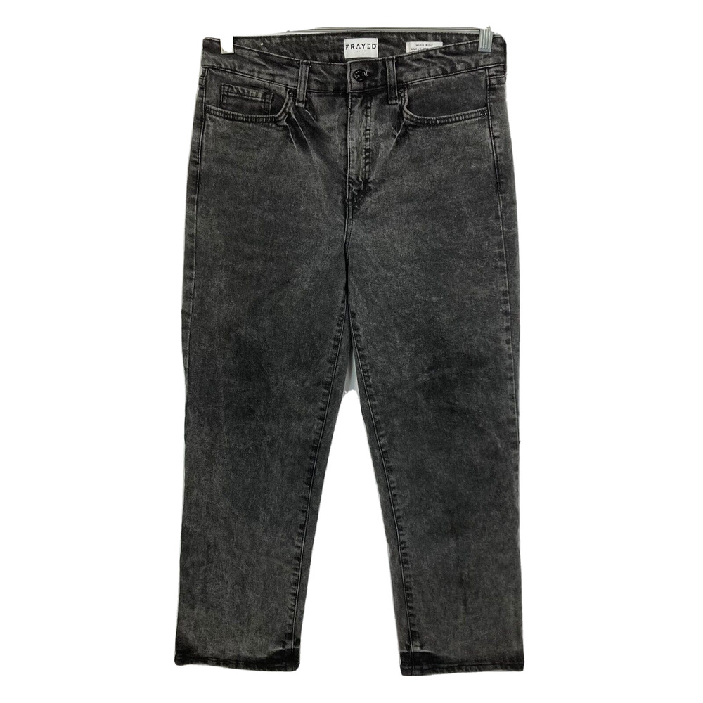 Frayed Jeans Womens Sz 29‎ Black Cotton Stretch High Rise Ankle Straight Acid